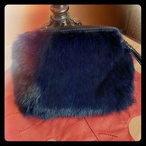 Patricia Nash Navy Rabbit Fur and Leather Clutch